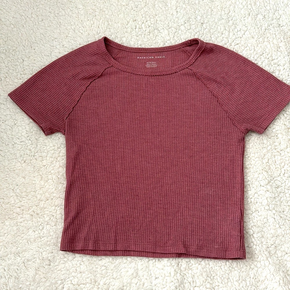Pink American Eagle waffle knit shirt